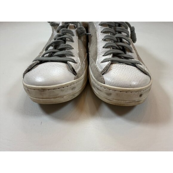 P448 Low-Top Sneakers White/Silver Leather Suede Lace-Up Shoes sz 38 (US 7.5) - Picture 6 of 8